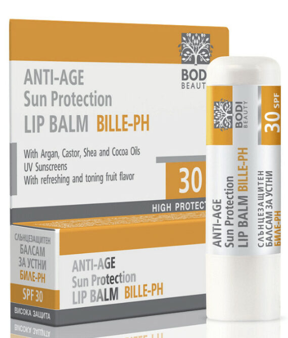 Bodi Beauty Биле PH Слънцезащитен балсам за устни SPF 30 – Висока защита и хидратация с арган и какаово масло | 4 гр