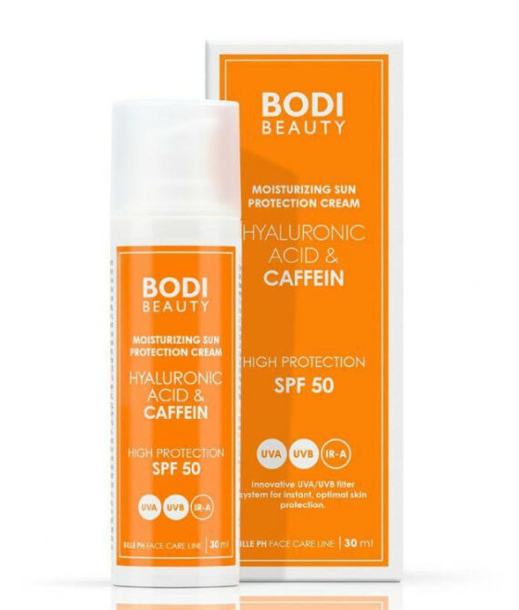 Bille PH Хидратиращ слънцезащитен крем SPF 50 с кофеин и хиалуронова киселина – За чувствителна и нормална кожа, 30 мл