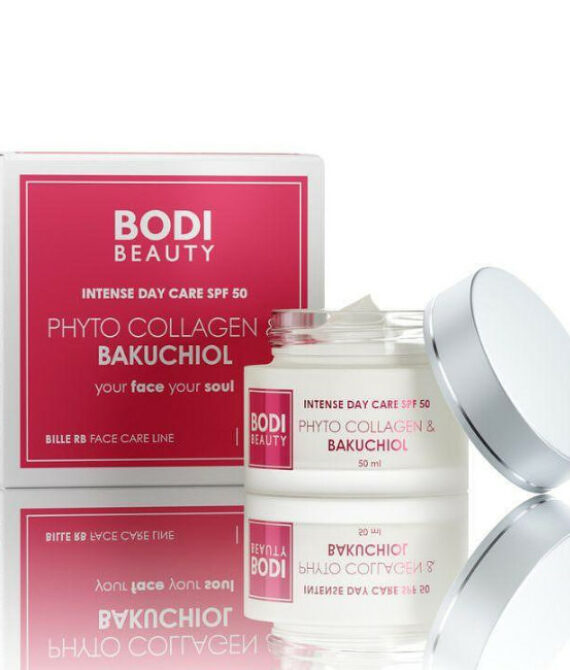 Bodi Beauty Интензивен дневен крем с бакучиол, фито колаген и SPF 50 Bille RB – Минерална слънцезащита + анти-ейдж грижа – 50 мл