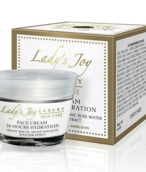 24-часов овлажняващ крем за лице Lady’s Joy Luxury – Българска Роза Карлово, 50мл | С розово масло, черна перла и серамиди