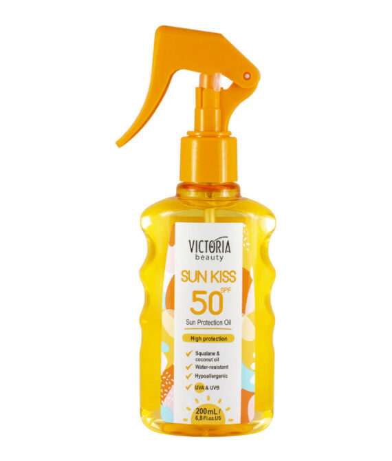 Victoria Beauty Sun Kiss SPF 50 Слънцезащитно масло за тяло с кокосово масло и сквалан | 200 мл