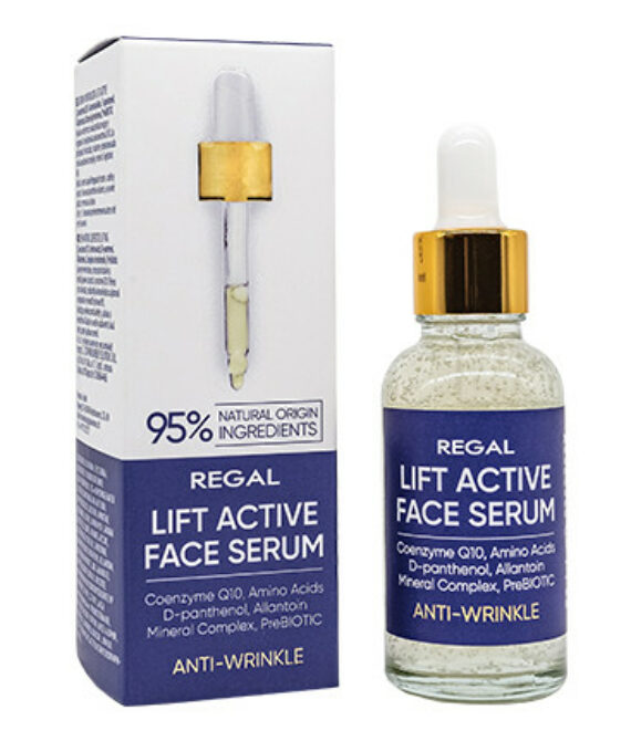 REGAL Lift Active Face SERUM 30ml. против бръчки с Коензим Q10, Аминокиселини и D-пантенол | 30ml | Интензивно стягащ и изглаждащ серум за лице, шия и деколте