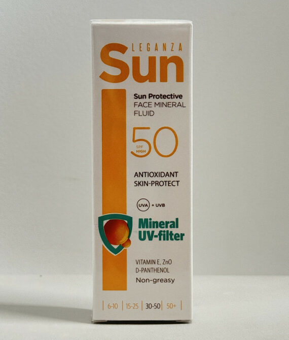 Leganza SUN Минерален флуид за лице SPF 50 | 30 мл | 100% минерален UV филтър | Антиоксидантна защита с витамин Е и D-пантенол | Не мазни