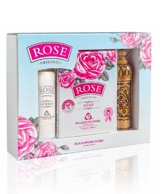 Подаръчен комплект с балсам за устни, крем сапун и парфюмна есенция Rose Original Българска Роза 105 г + 2 мл