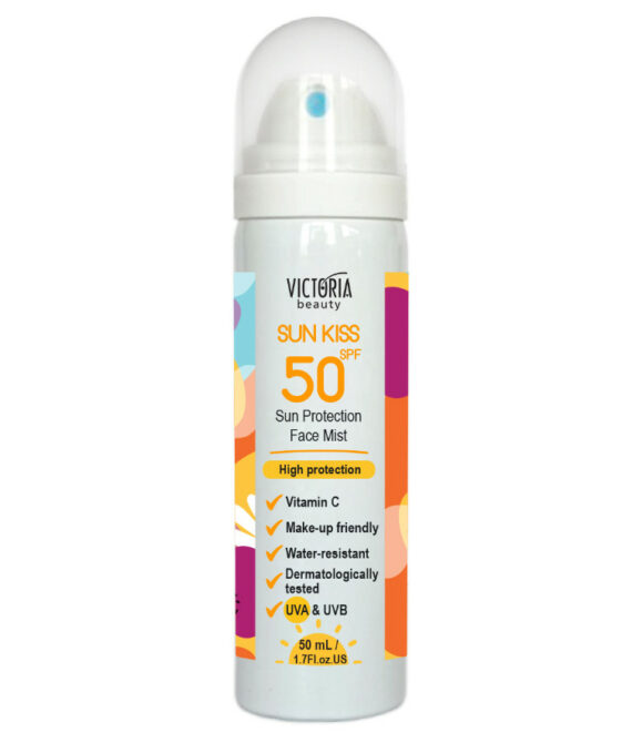 Victoria Beauty Sun Kiss SPF 50 слънцезащитен мист за лице | Витамин C & хиалуронова киселина | 50 мл