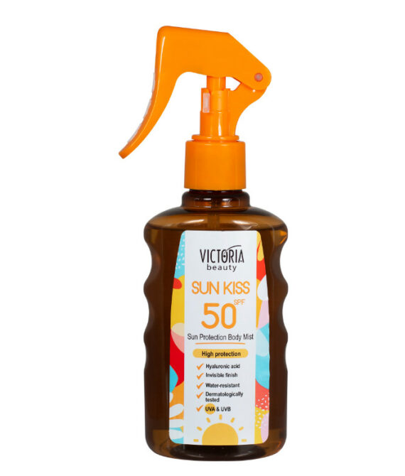 Victoria Beauty Sun Kiss SPF 50 Слънцезащитен мист за тяло с витамин C и хиалуронова киселина | 200 мл